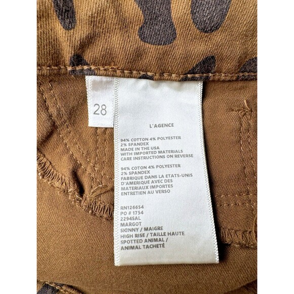 L'Agence Margot Jeans Women 28 Brown Animal Print Skinny Stretch Made in USA - Picture 9 of 11
